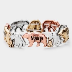 Three Tone MAMA Bear Metal Stretch Bracelet Message Mother Jewelry Gold Silver
